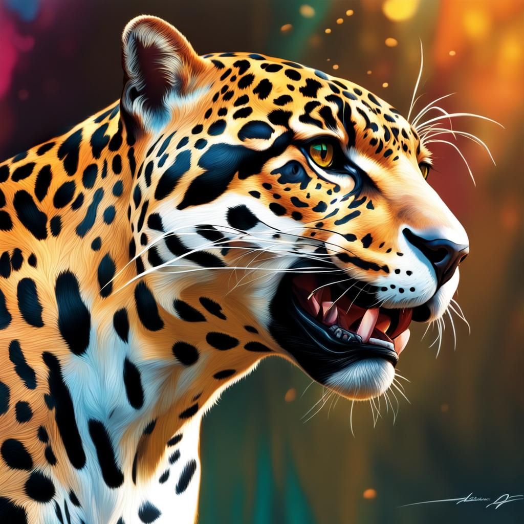 Hyperrealistic Jaguar Portrait in Splash Art Style