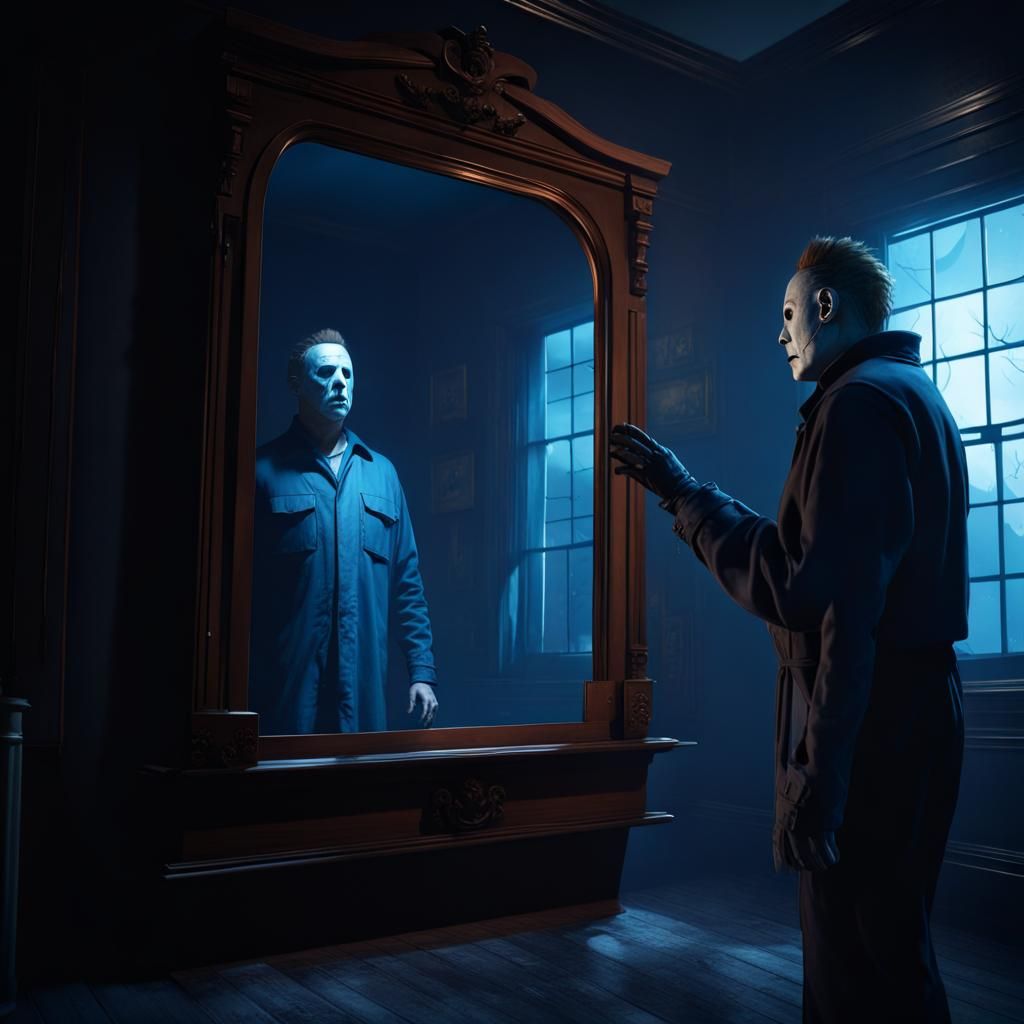 Michael Myers Stares into a Mirror at Night