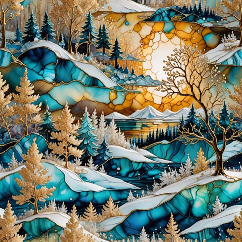 Arctic Tundra with Iridescent Ice Floes in 3D