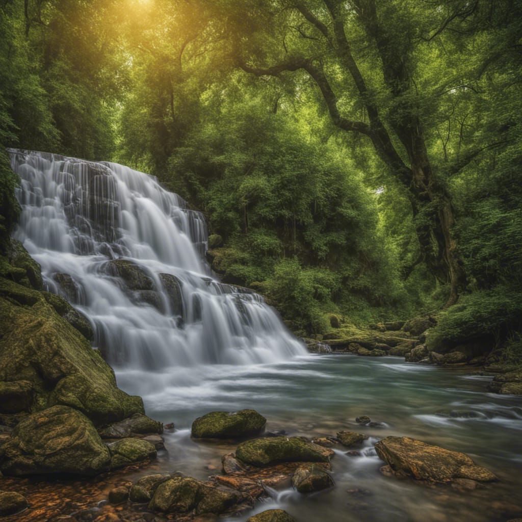 Ethereal Waterfall: Nature's Masterpiece in Hyperdetailed Fa...