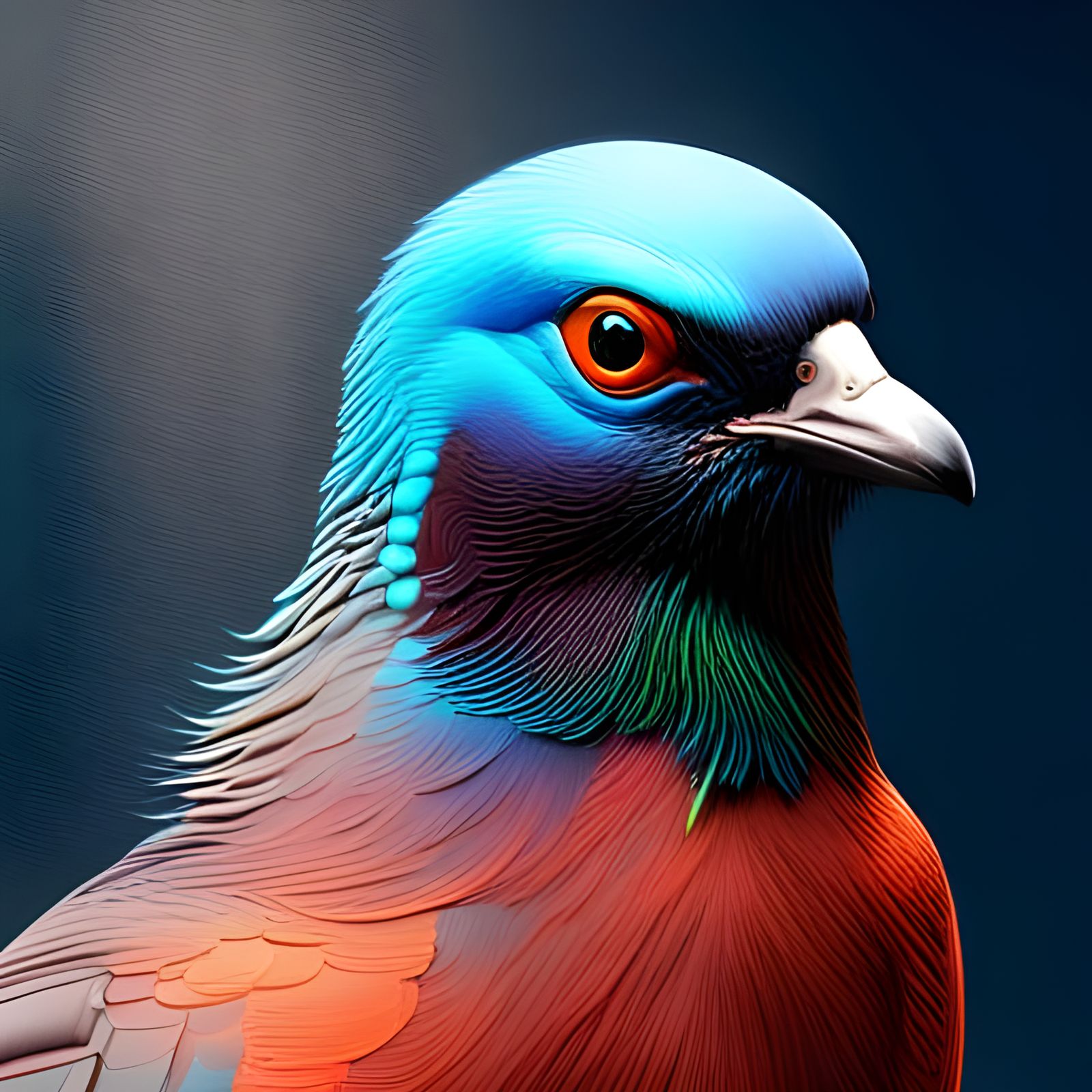 Neon Blue Woodpigeon in Hyperrealistic Style