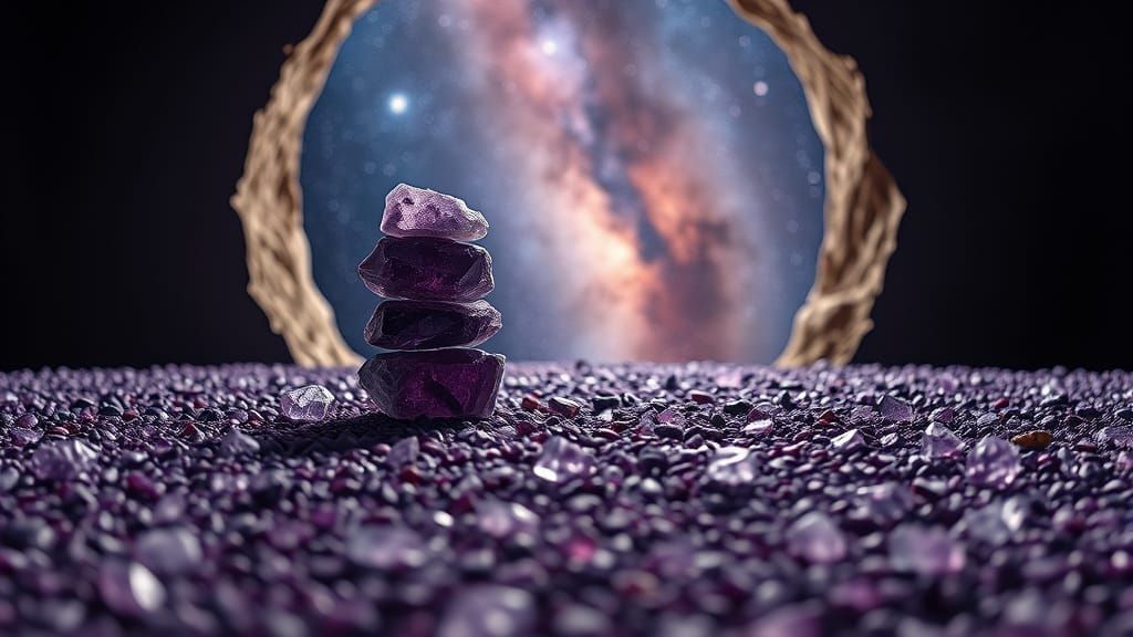 Zen Garden with Amethyst Crystals and Cosmic Portal