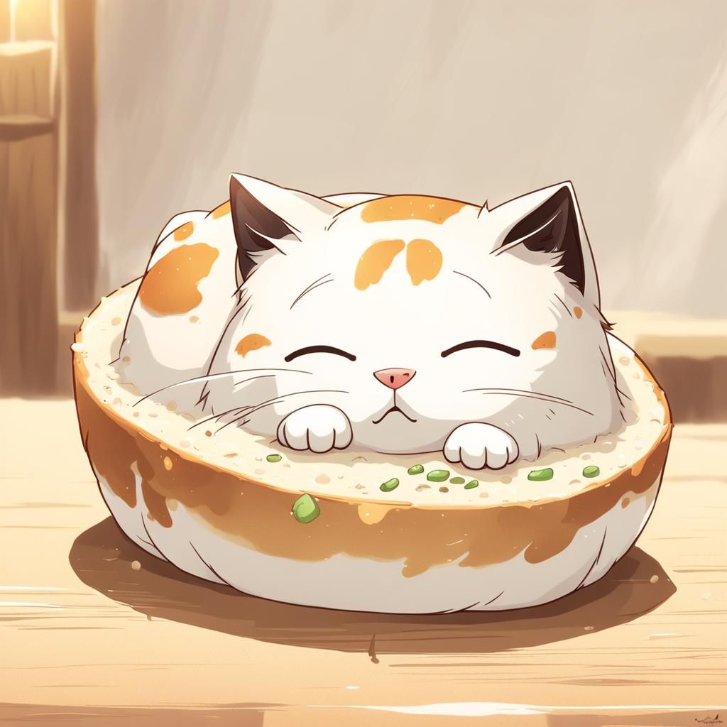 Cute Cat Loaf in Anime Style