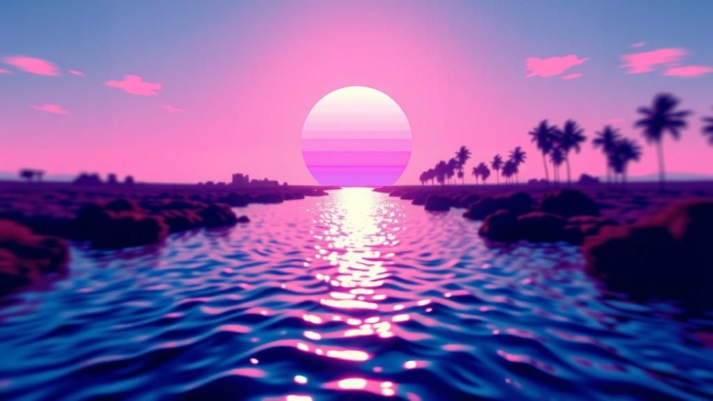 Neon Summer Glitch Art in Distorted 8-Bit Pixelation