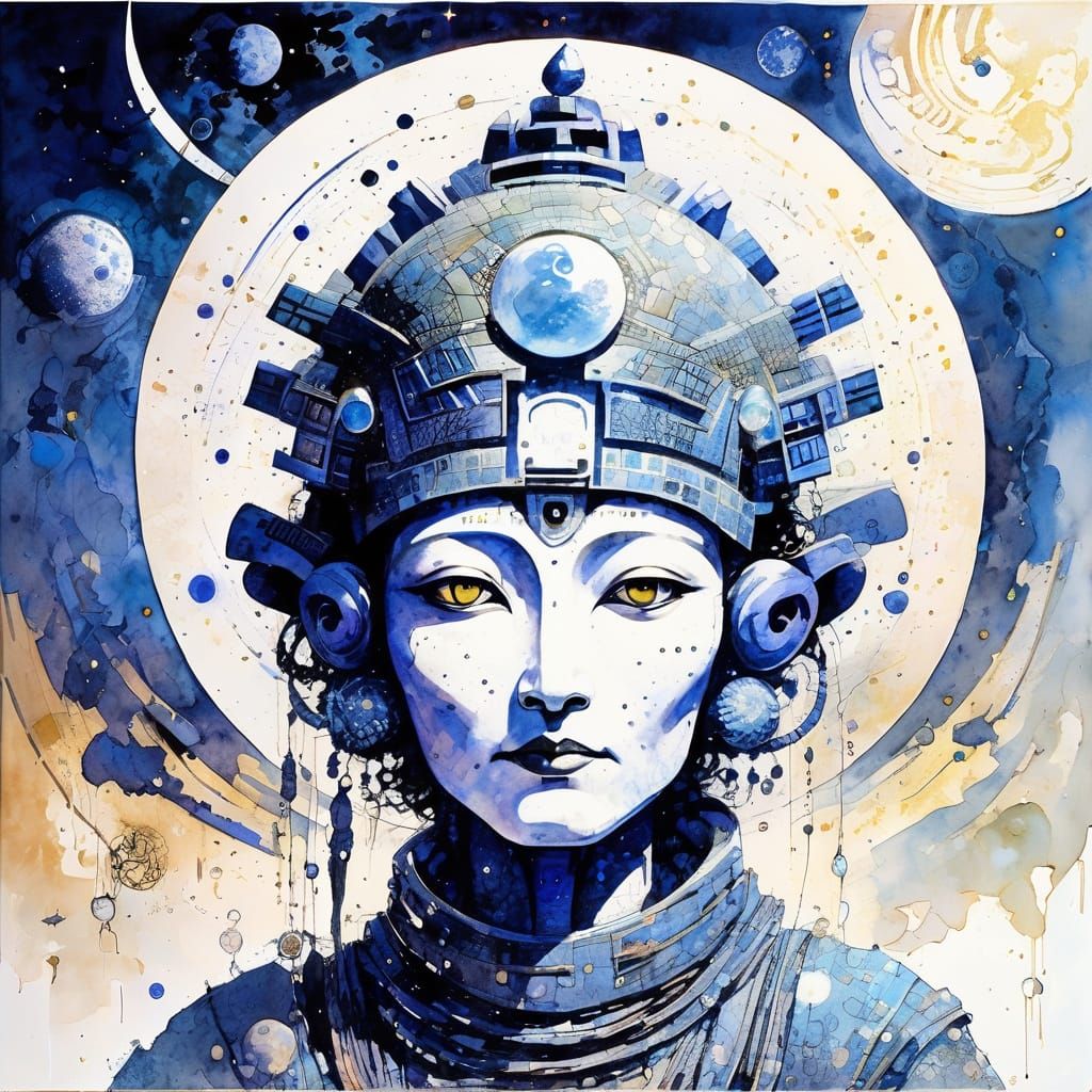 Ethereal Sci-Fi Deity in Celestial Moonscape