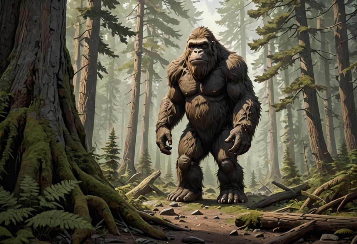 Unclear Image of Bigfoot Walking Through Forest