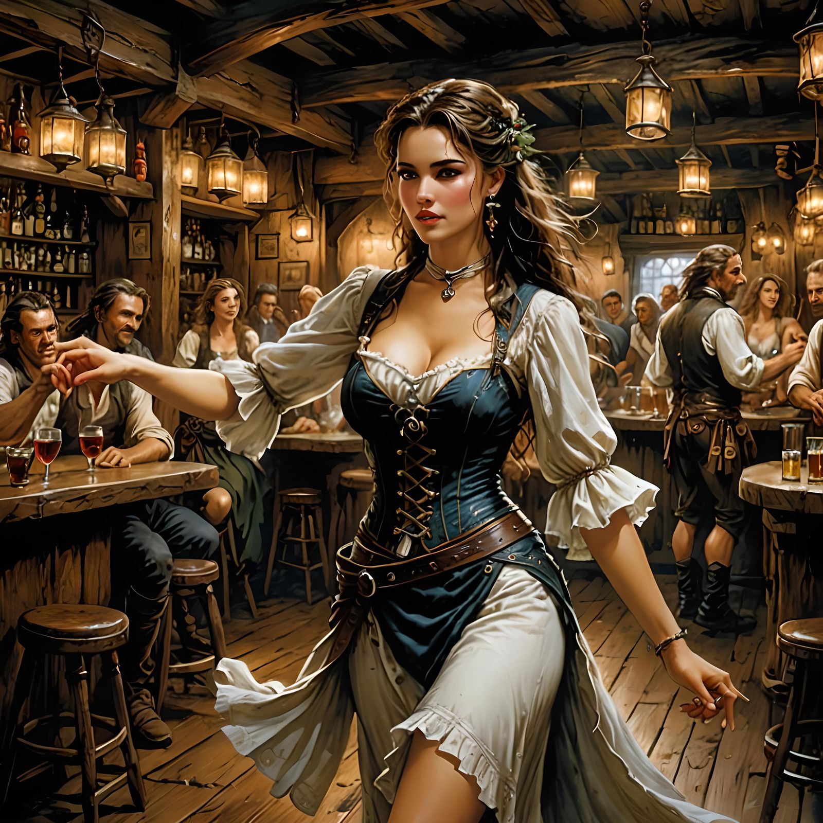 Tavern Girl Dancing: Dark Fantasy Comic Book Illustration