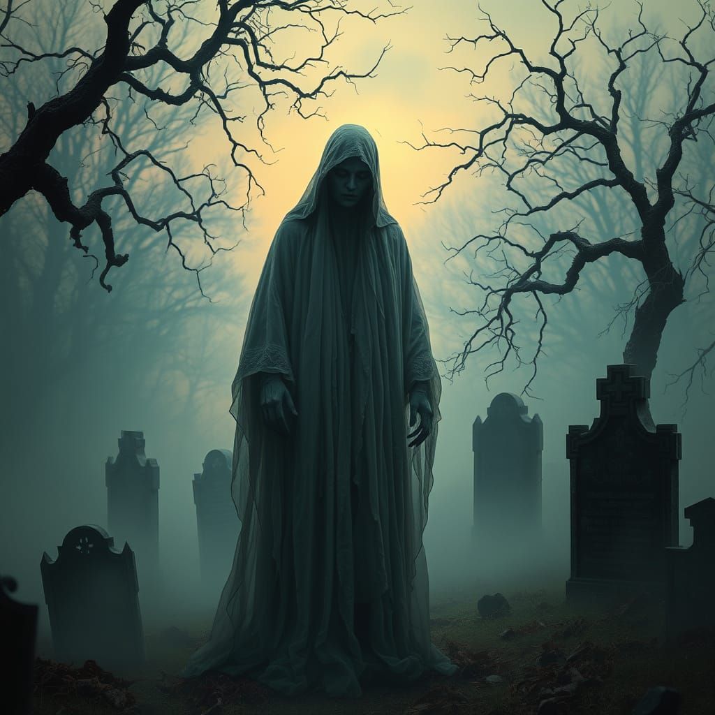 Mysterious Ghost in a Haunting Gothic Landscape
