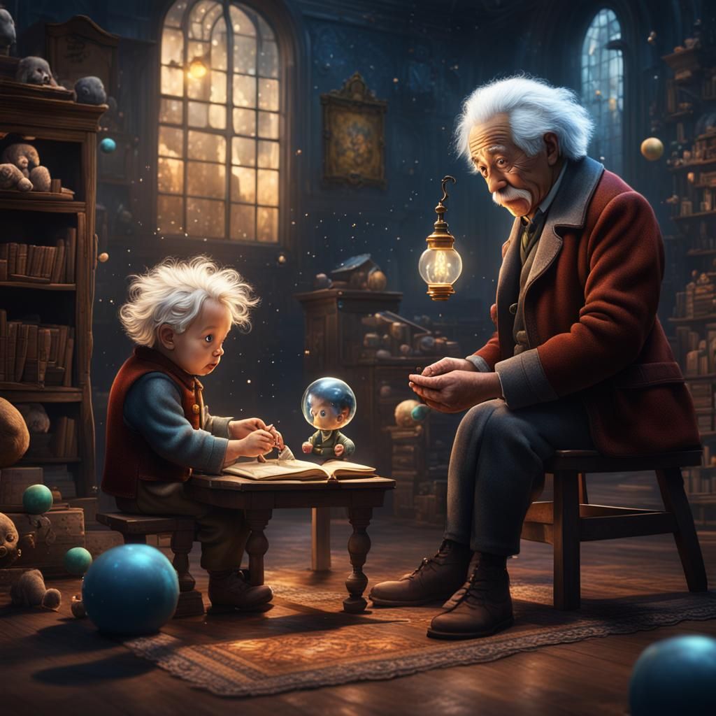 Newborn Baby's Meeting with Einstein in Detailed Matte Paint...