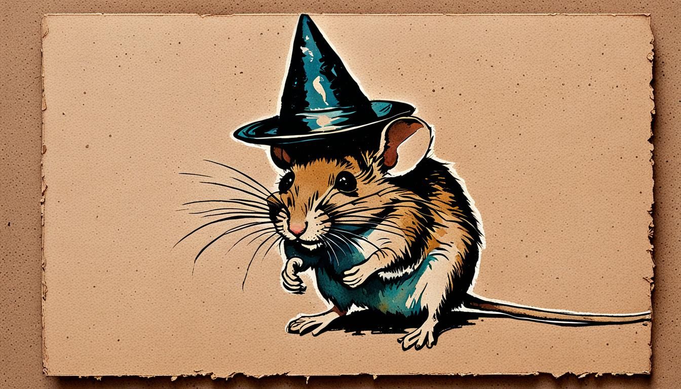 Mouse in Hat on Vintage Postcard