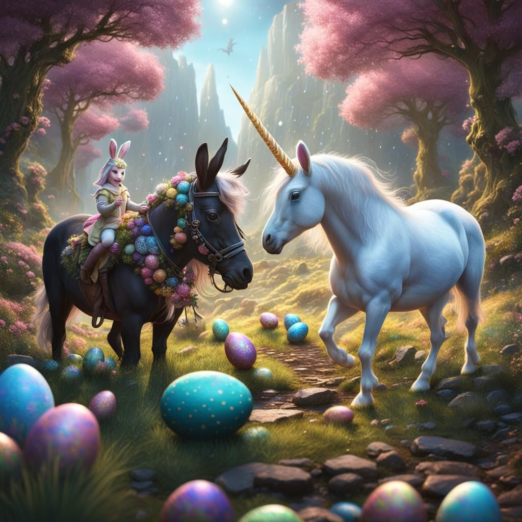 Easter Bunny and Unicorn Fantasy Art