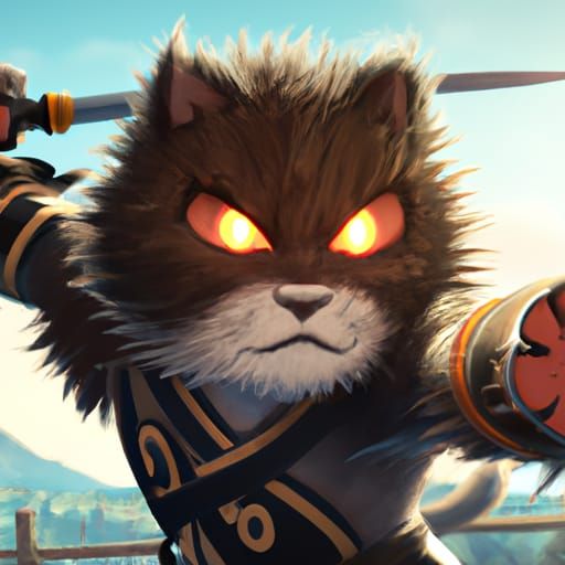 Samurai Cat Warrior in Anime Style