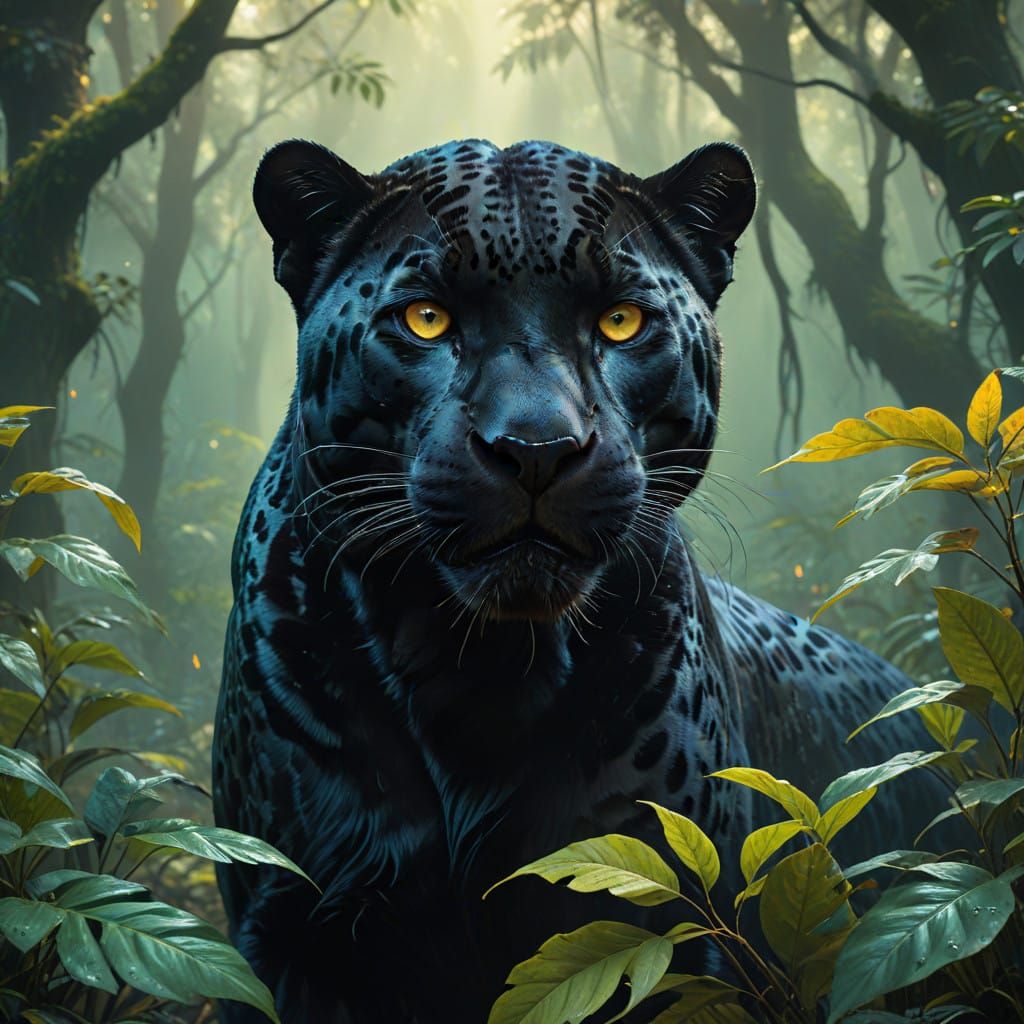 Majestic Black Jaguar Emerging from Emerald Forest Shadows