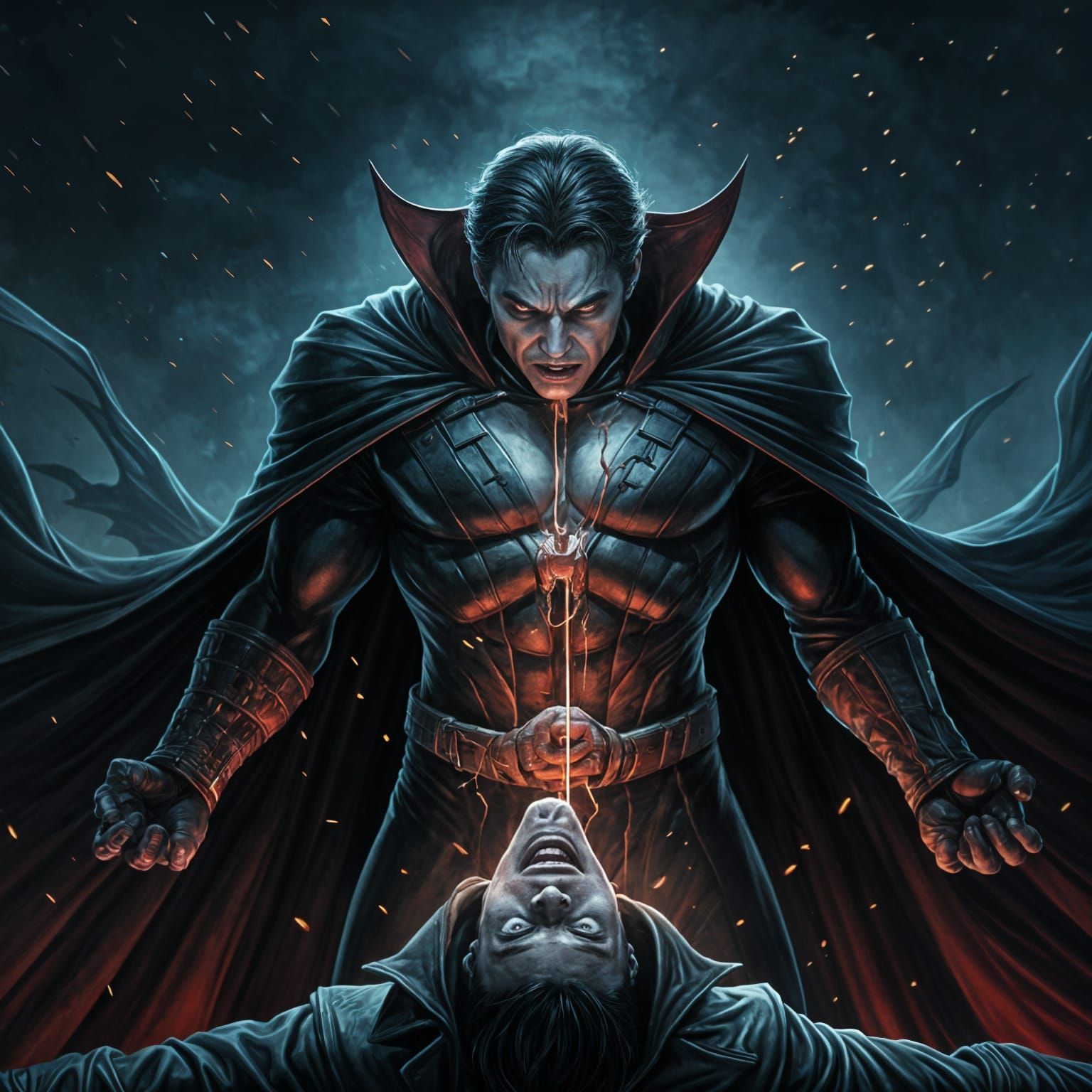 Vampire Superhero Drains Life Energy in Comic Style