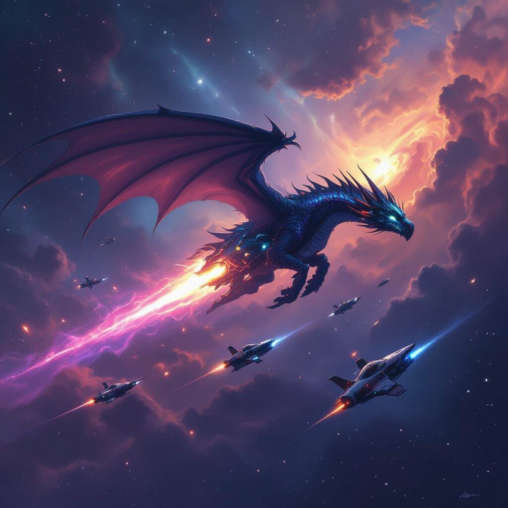Space Dragon Nebula Pursuit in Futuristic Style
