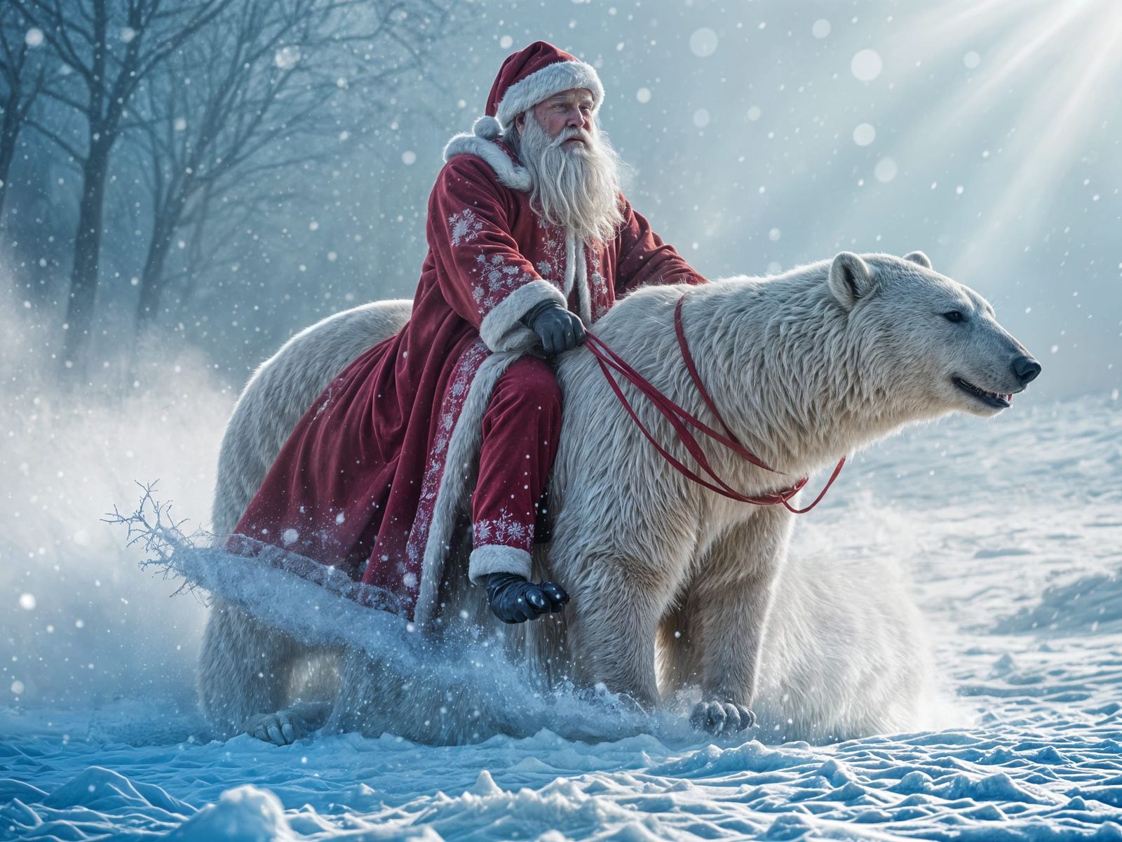 Santa Claus in Cinematic Polar Bear Storm