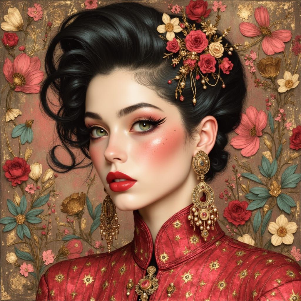 Artistic Figures in a Nouveau Style Landscape