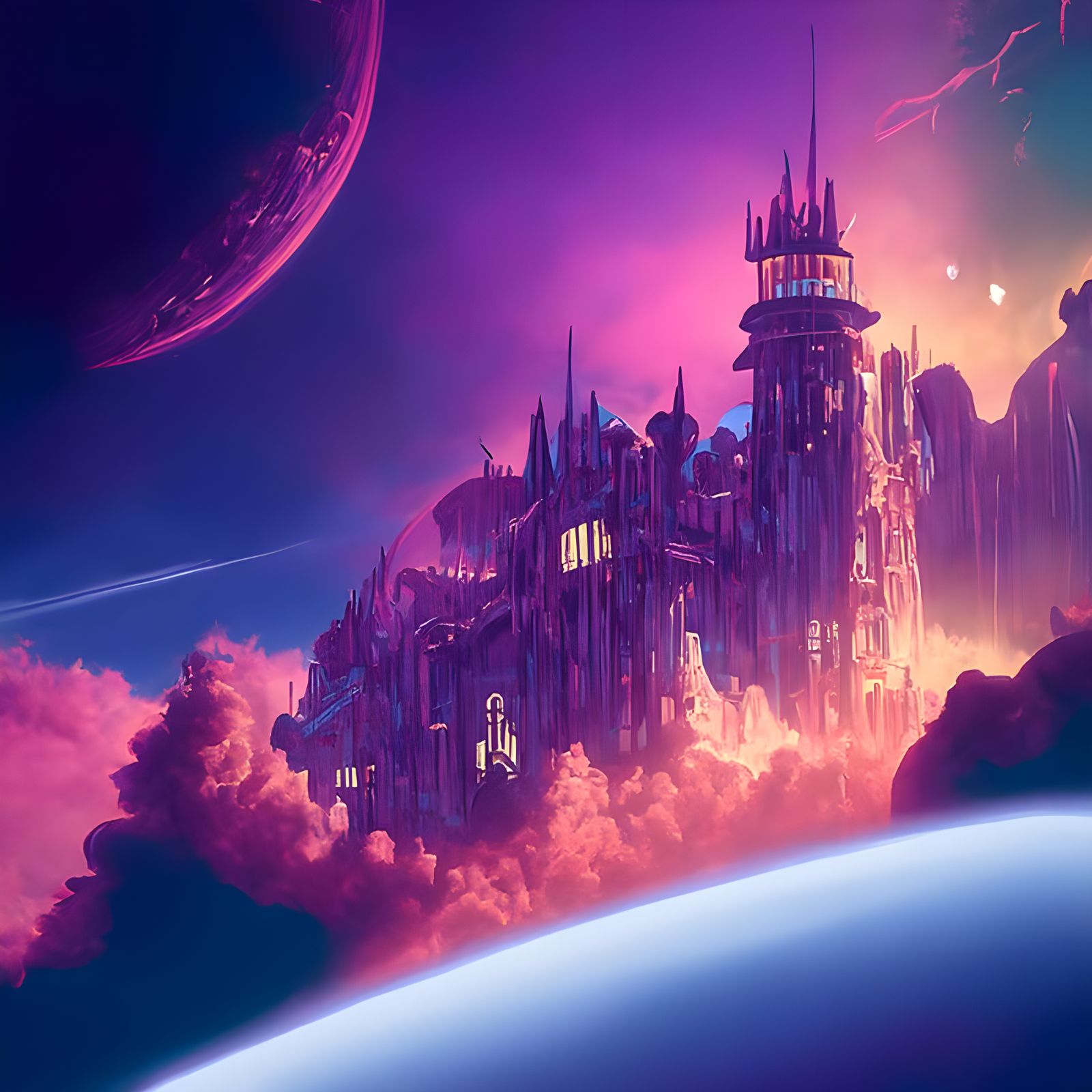 Space Castle Digital Illustration in 8k