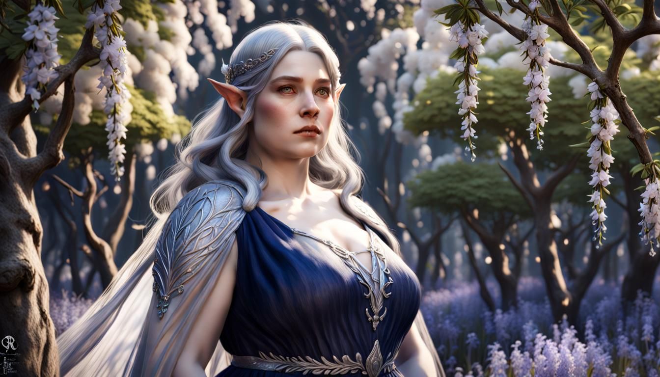 Chubby Elven Woman in Silver and Blue Dress
