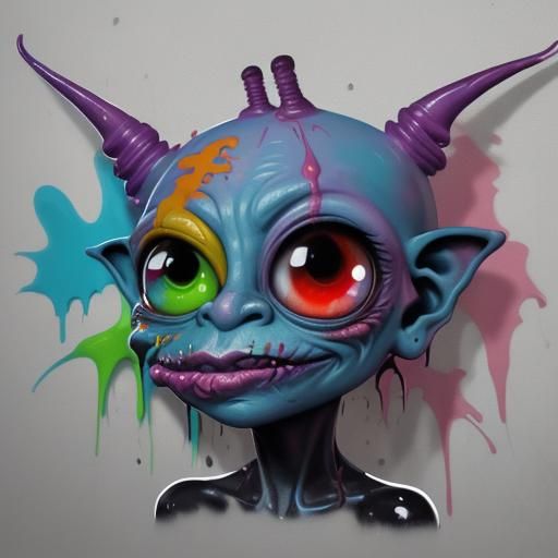 Creepy Bug-Eyed Goblin Sticker Cartoon Graffiti Art
