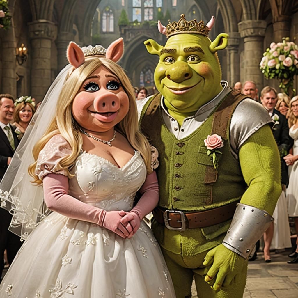 Shrek and Miss Piggy Wedding Portrait