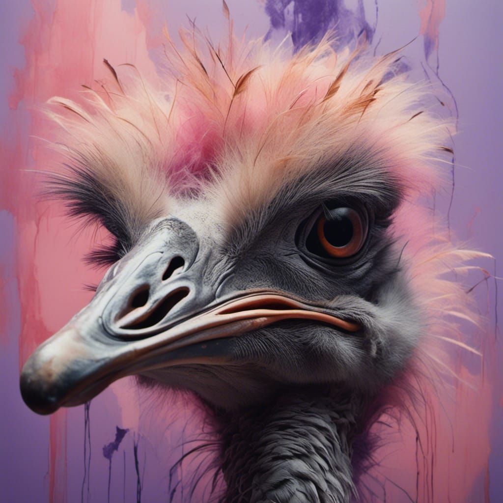 Pastel Fauvist Ostrich Portrait in Oil