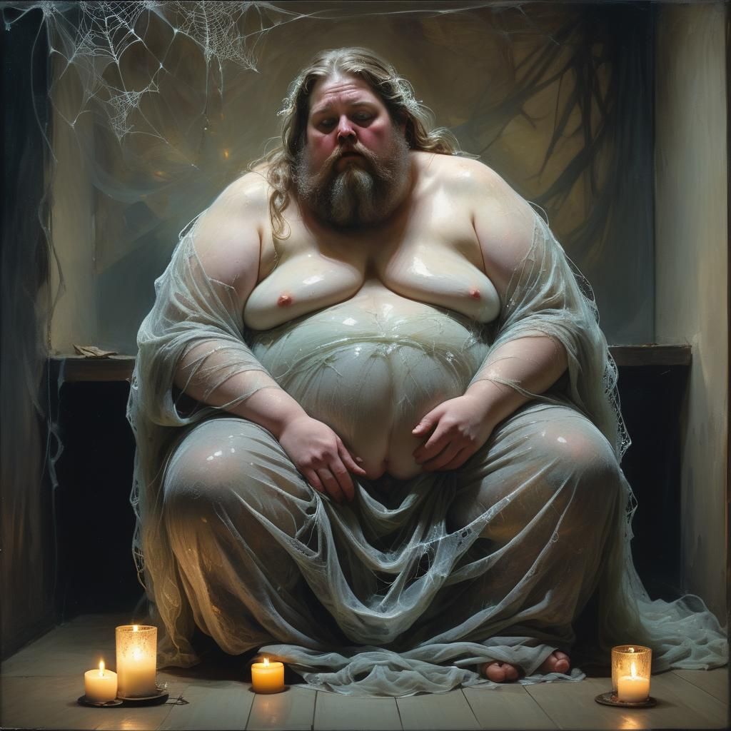 Distorted Figure in Spiderweb Dress: Expressionist Painting