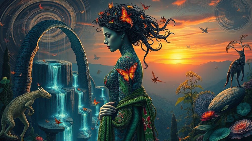 Bio-Art Collage: Woman as Interconnected Ecosystem