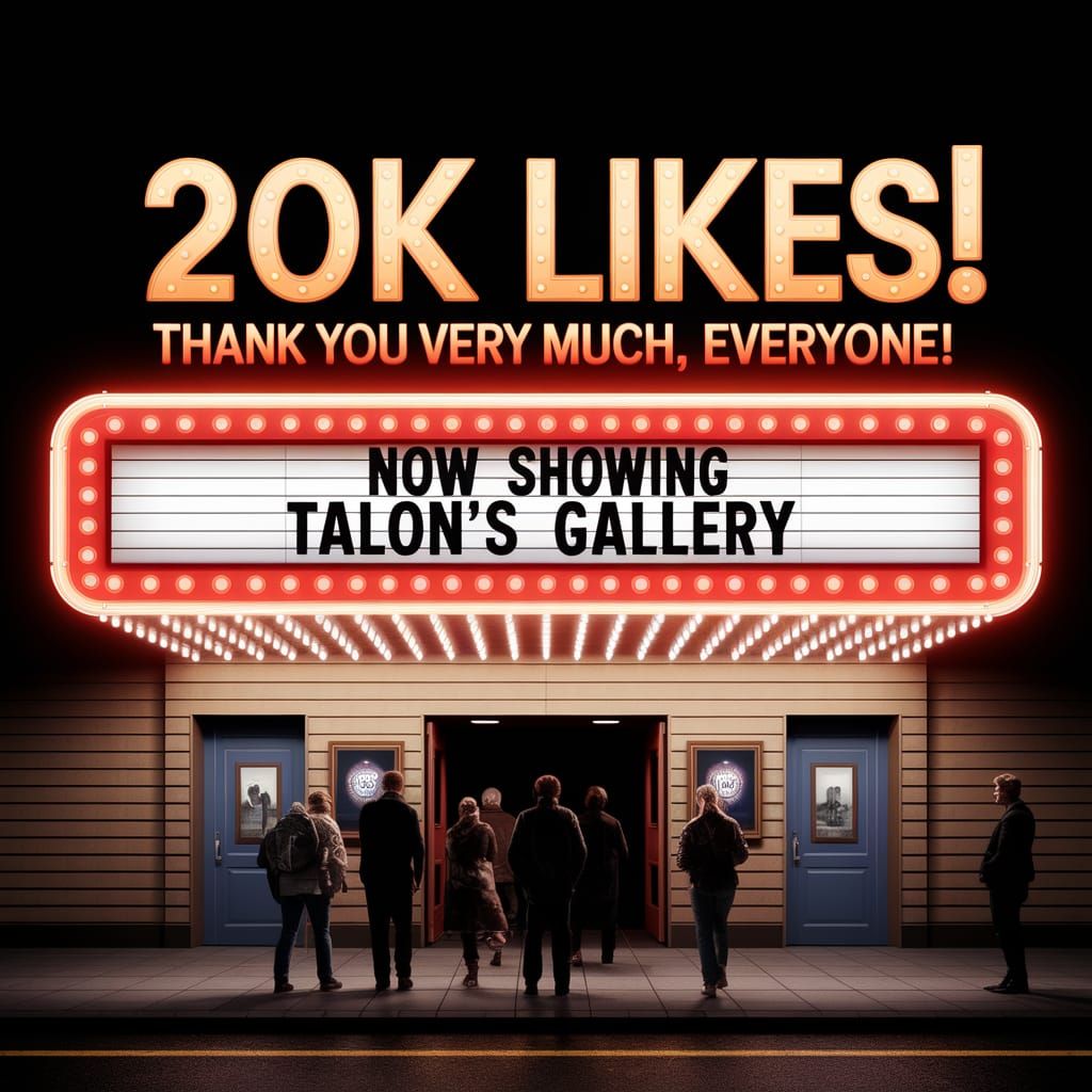 Neon Sign Celebrating 20K Likes at a Movie Theater Entrance