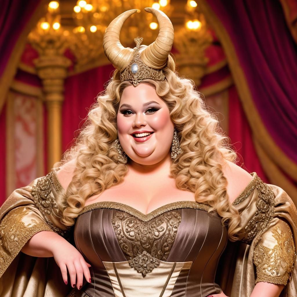 Voluptuous Opera Singer with Elaborate Costume on Stage