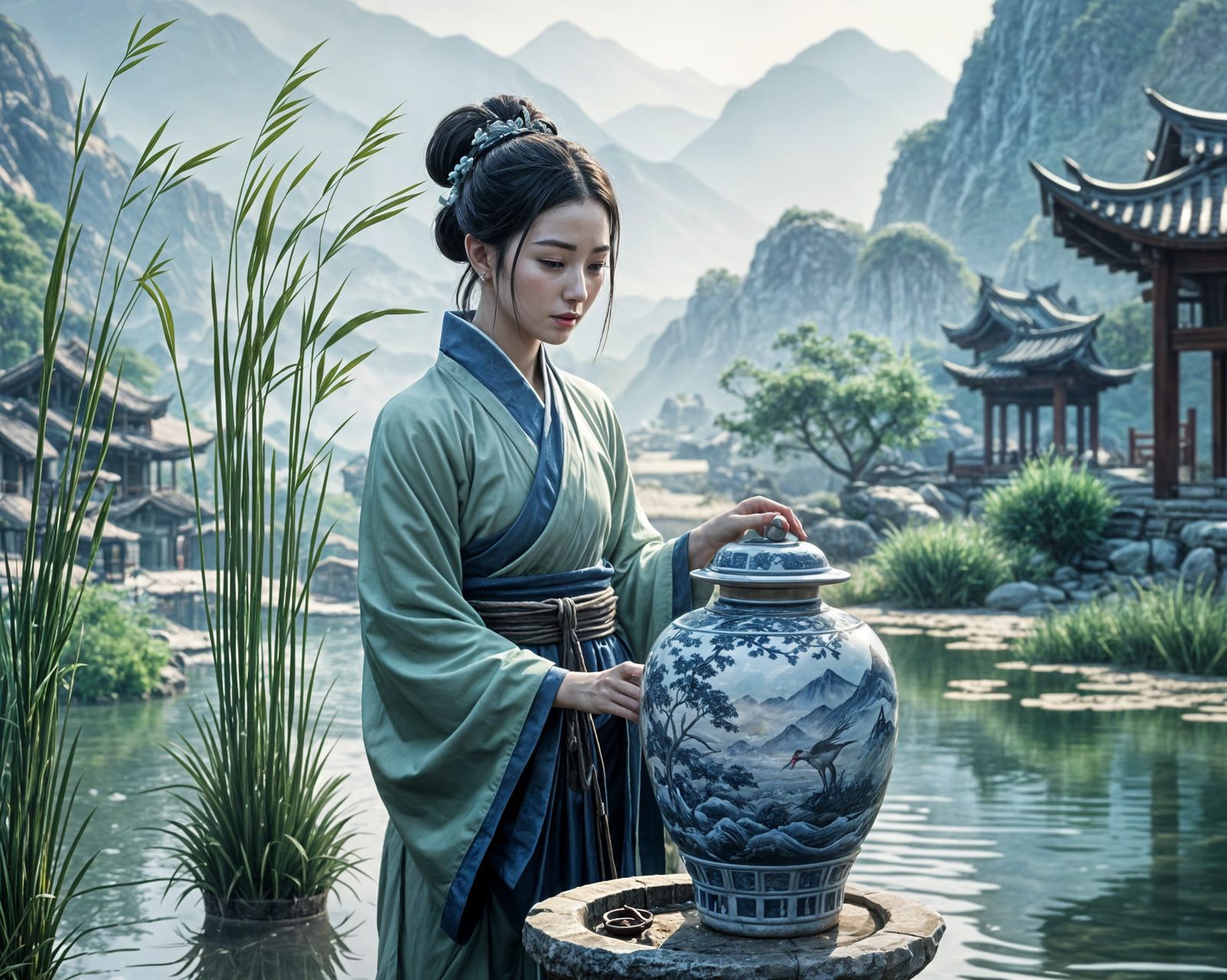 "玉衣山水" (Yù yī shān shuǐ)