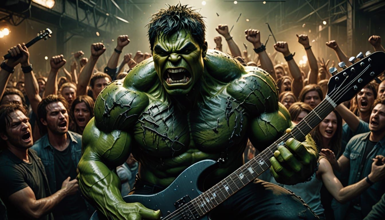 The Hulk in a Frenzied Rock Performance