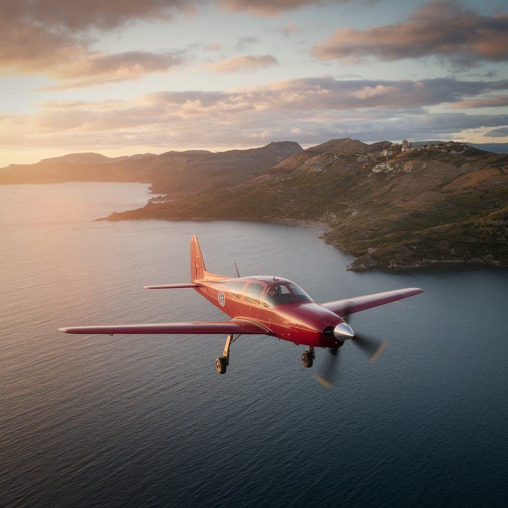 Plane Over Sea with Dolphins