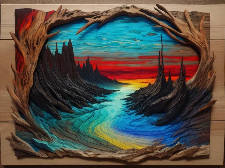 Ethereal Lava Landscape in Encaustic Art Style