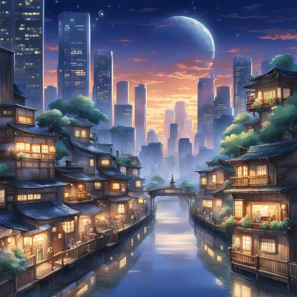 Anime City at Dawn: A Tranquil Animated World