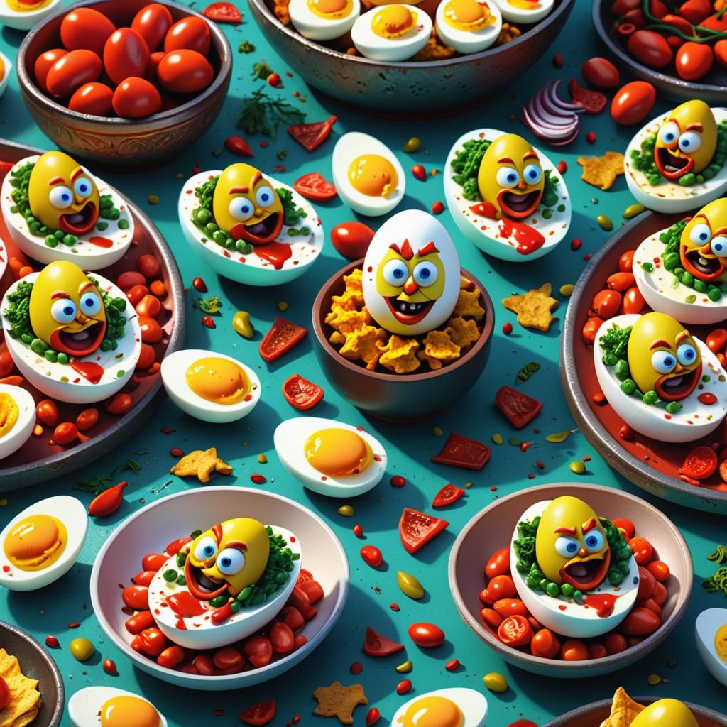 Thanksgiving Dinner: Angry Deviled Eggs in Colorful Chaos