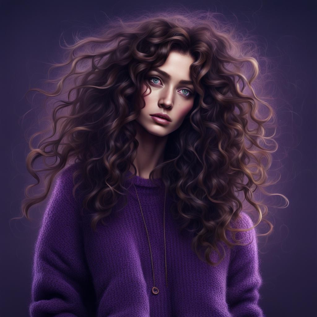Woman with Purple Sweater in Surreal Style