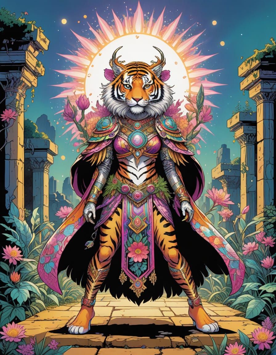 Surreal Fantasy Shamaness in Ruins of Ancient Civilization