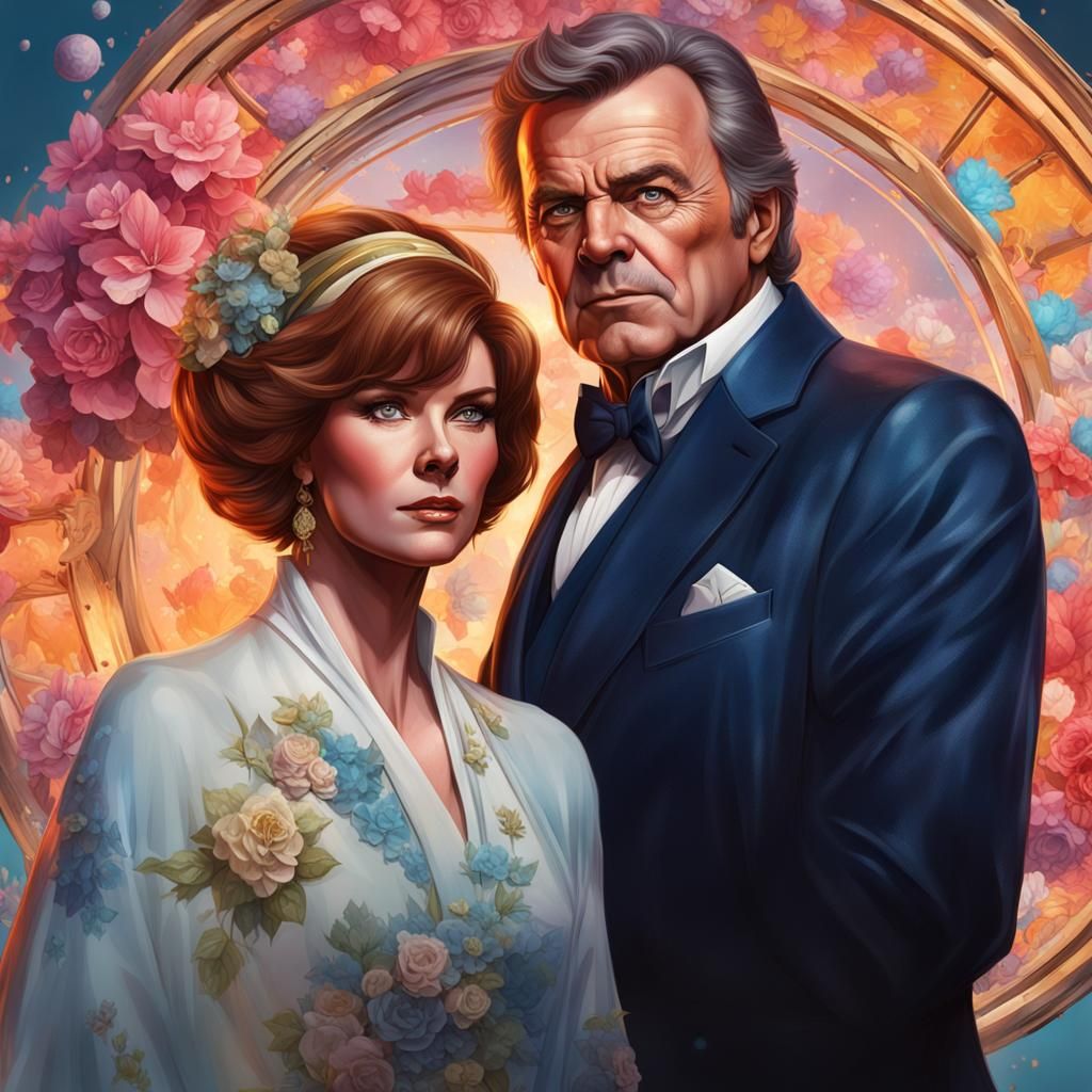 Robert Wagner and Stephanie Powers Portrait in Art Nouveau S...
