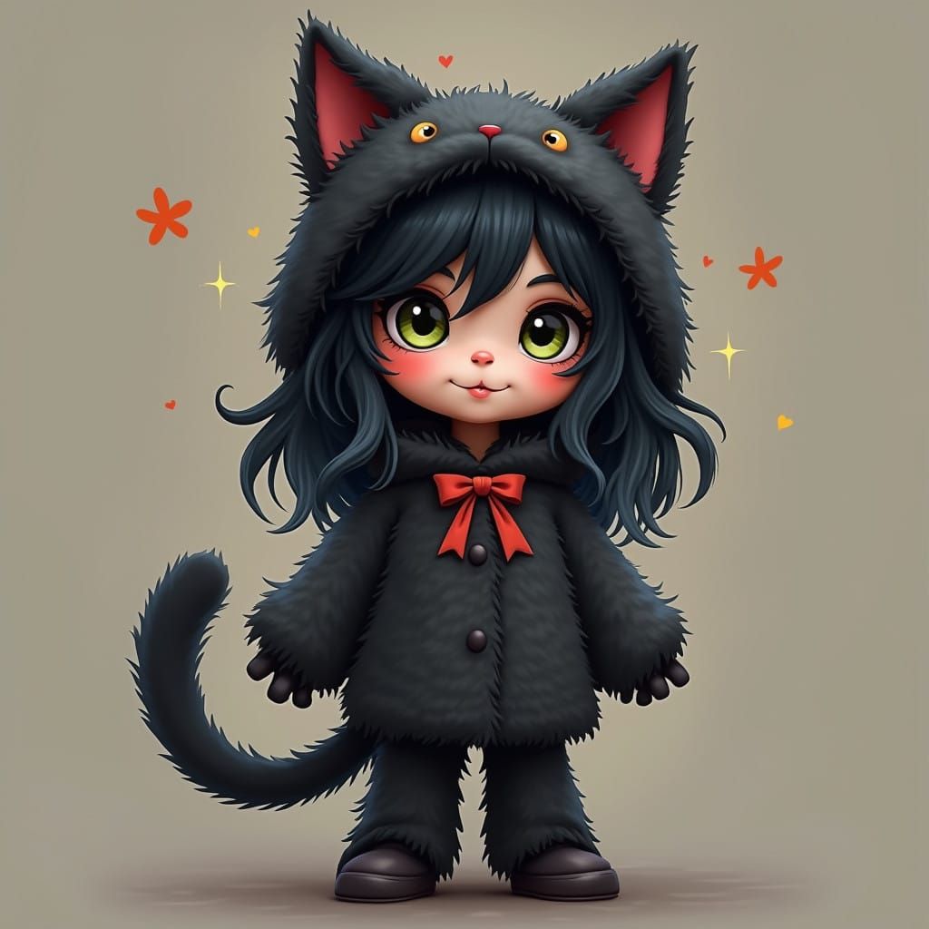 Furry Feline Carnival Queen in Whimsical Cartoon Style