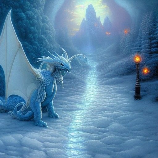 Ethereal Ice Dragon in Fantasy Landscape