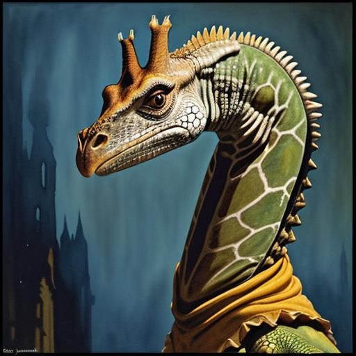 Surreal Giraffe-Iguana in Dark Fantasy Style