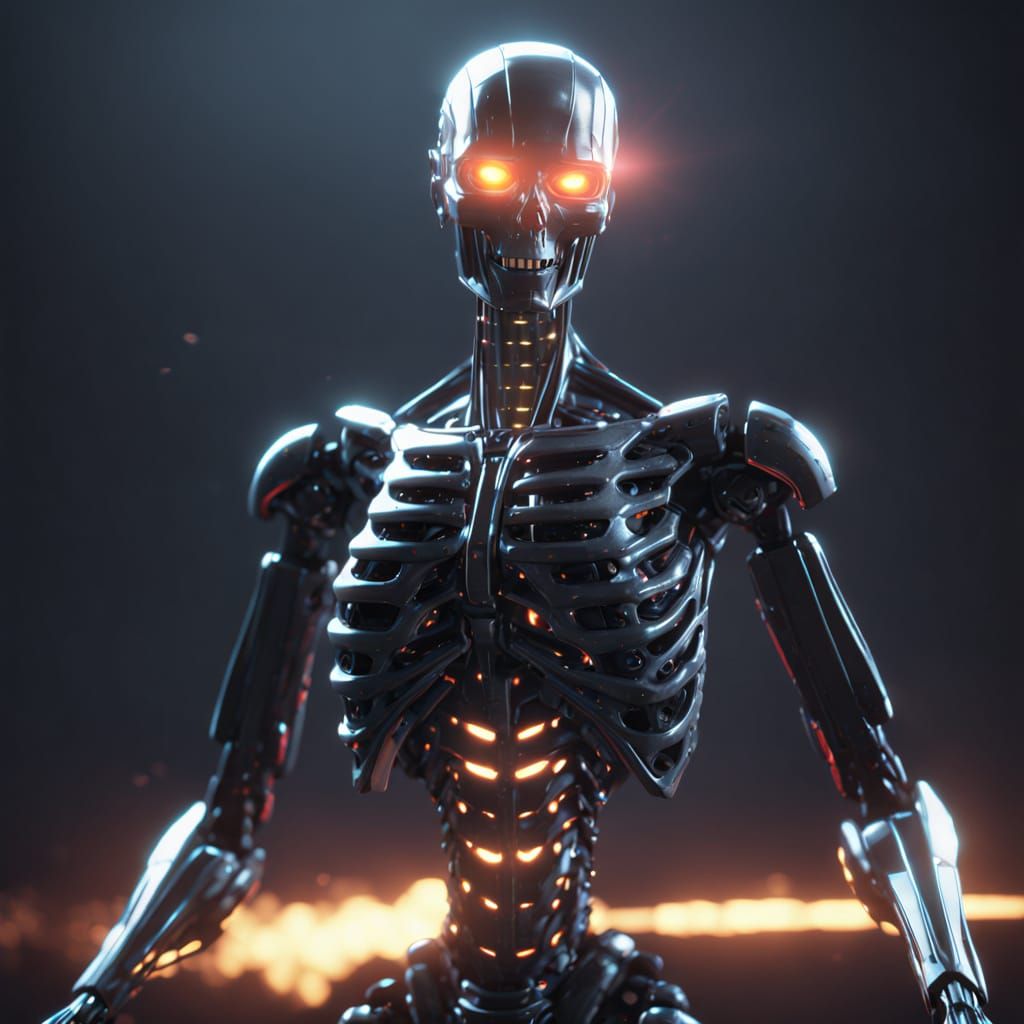 Cybernetic Warrior Unleashes Blazing Laser