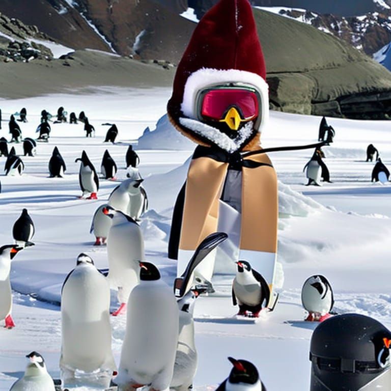 Humorous Pimp Penguin on Antarctic Ice