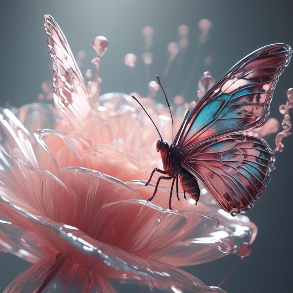 Flower and Butterfly in Glass, Unreal Engine Art