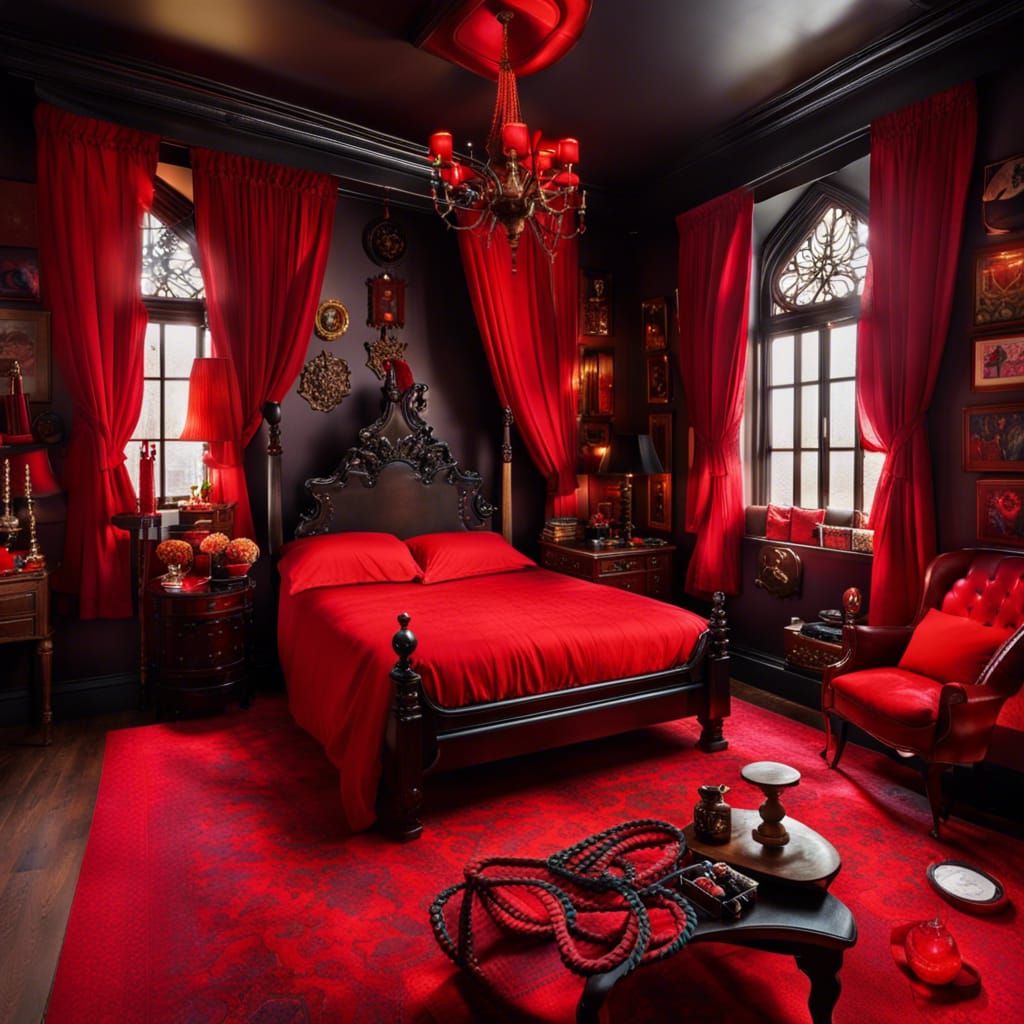 Gothic Bedroom with Bondage Theme in Digital Art