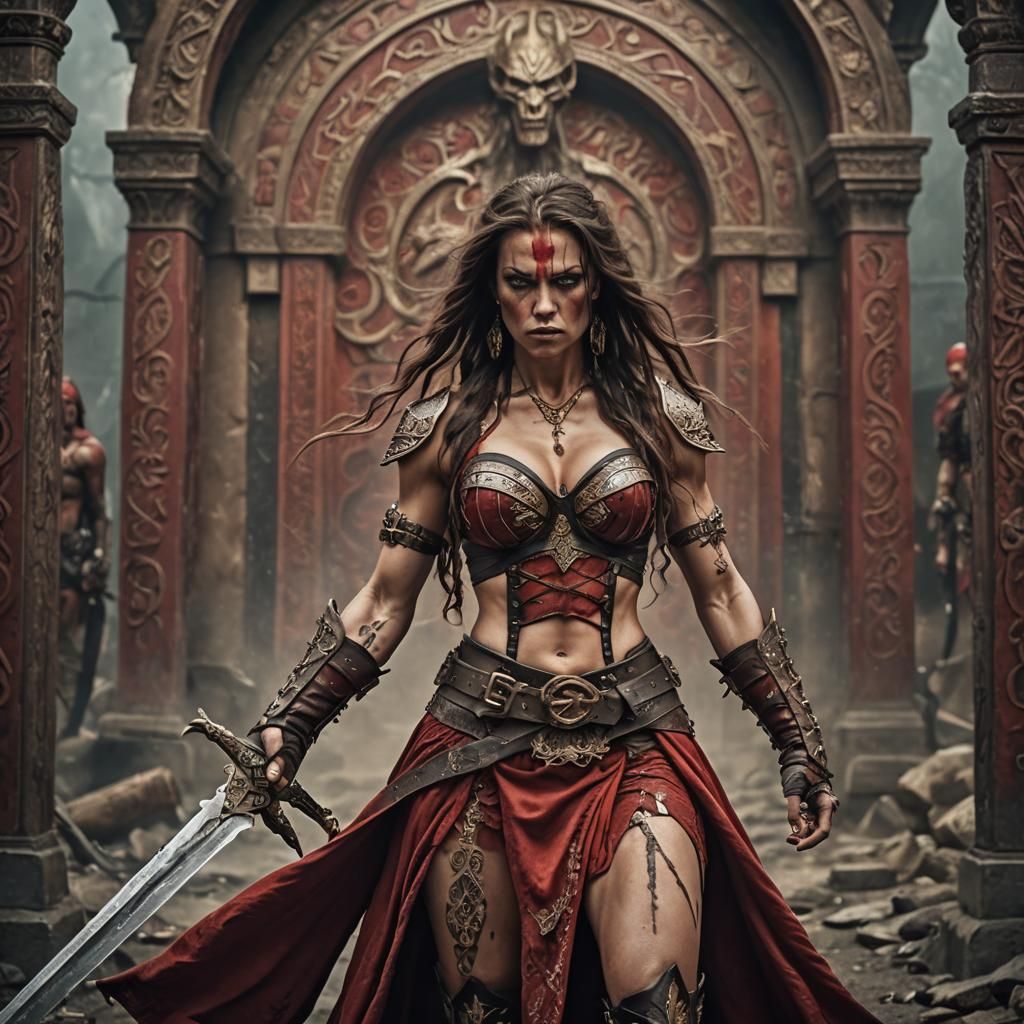 Heroic Fantasy Barbarian Woman Warrior with Swords