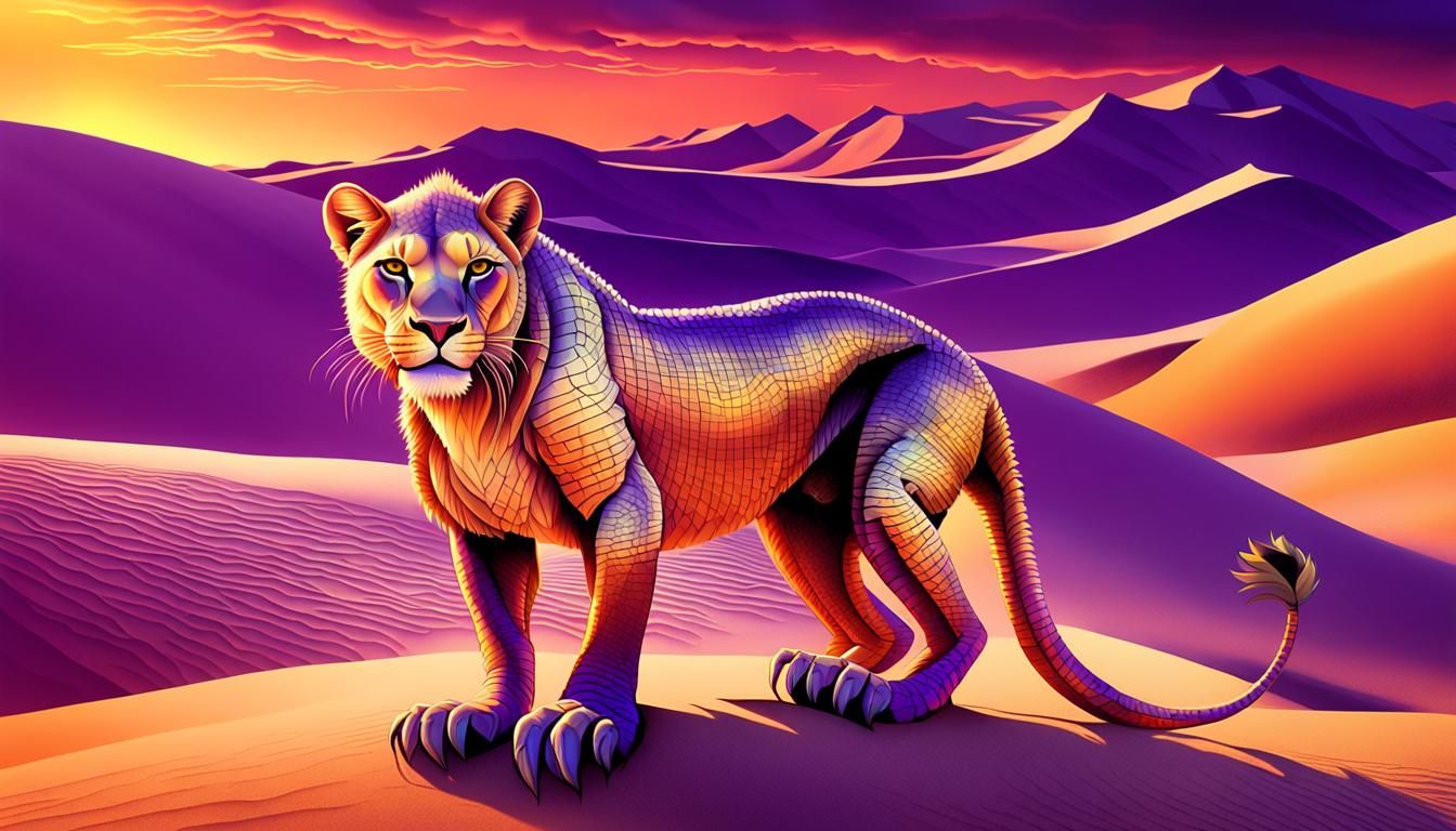 Lioness-Cobra-Scorpion Hybrid on Sand Dunes