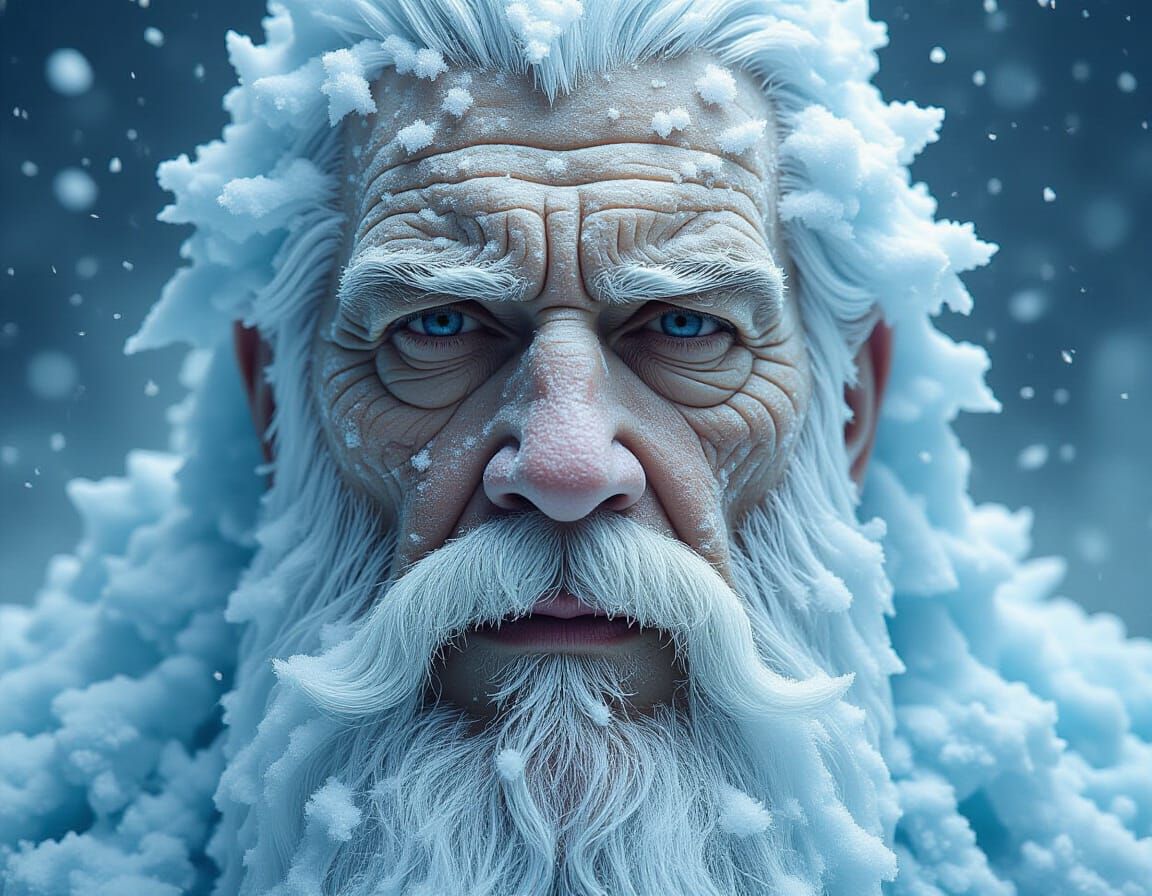 Gaia Ice Titan: Hyperrealistic Encaustic Painting