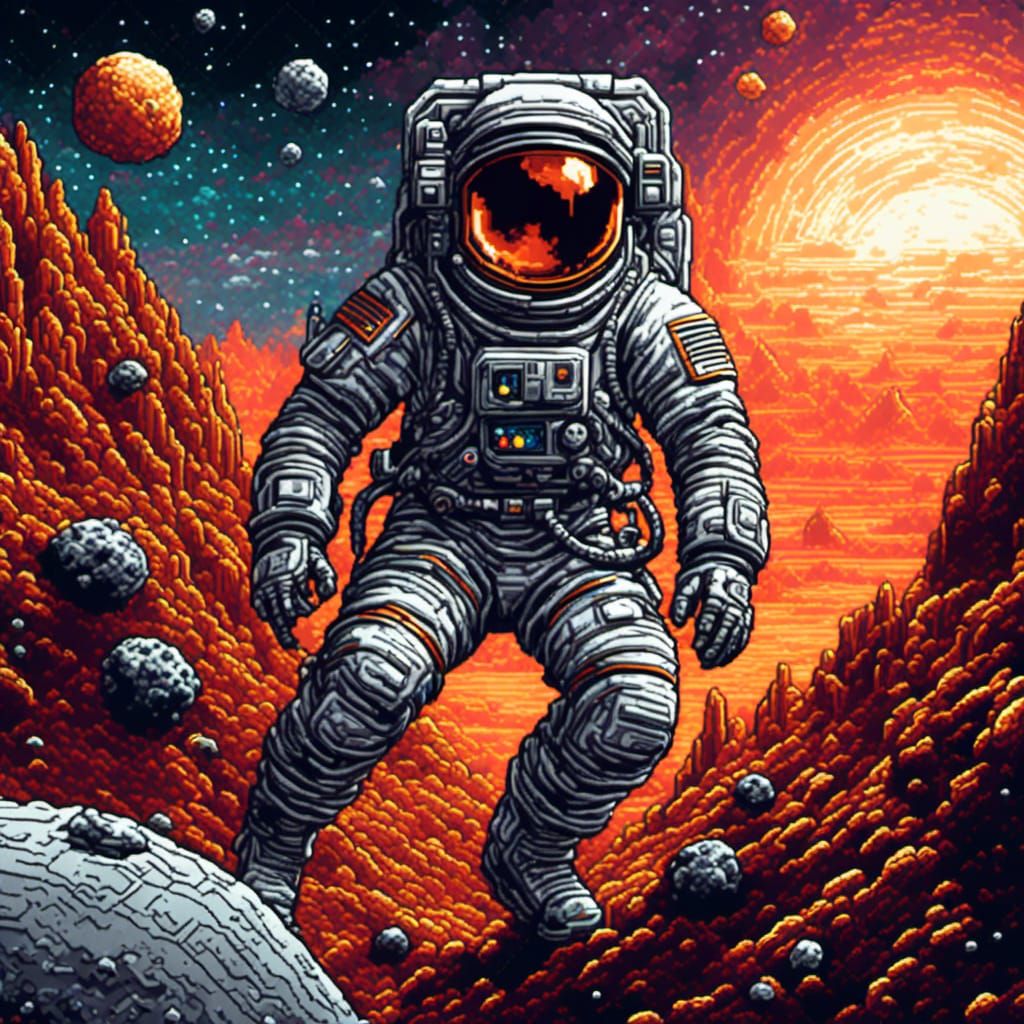 Spaceman navigating an asteroid field <lora:Coffee Pixel Cra...